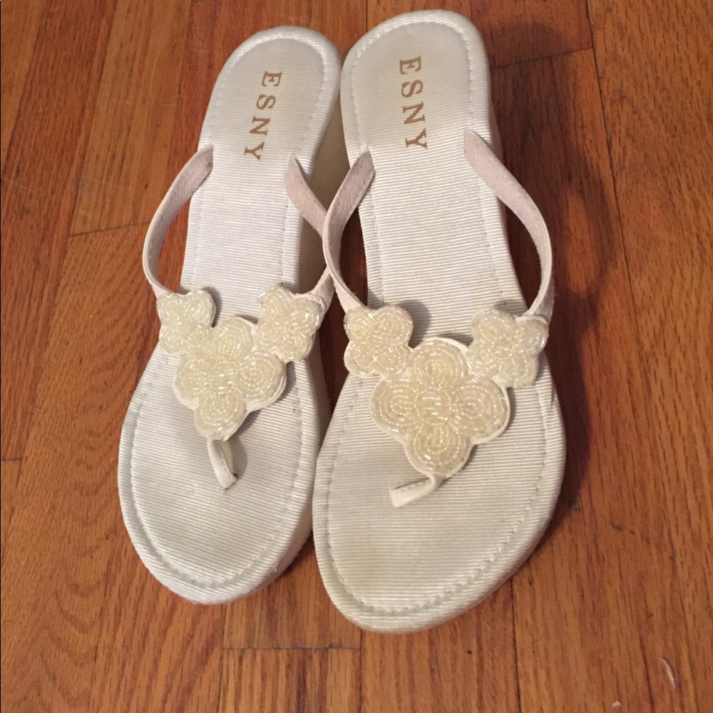 ESNY beaded wedge sandals