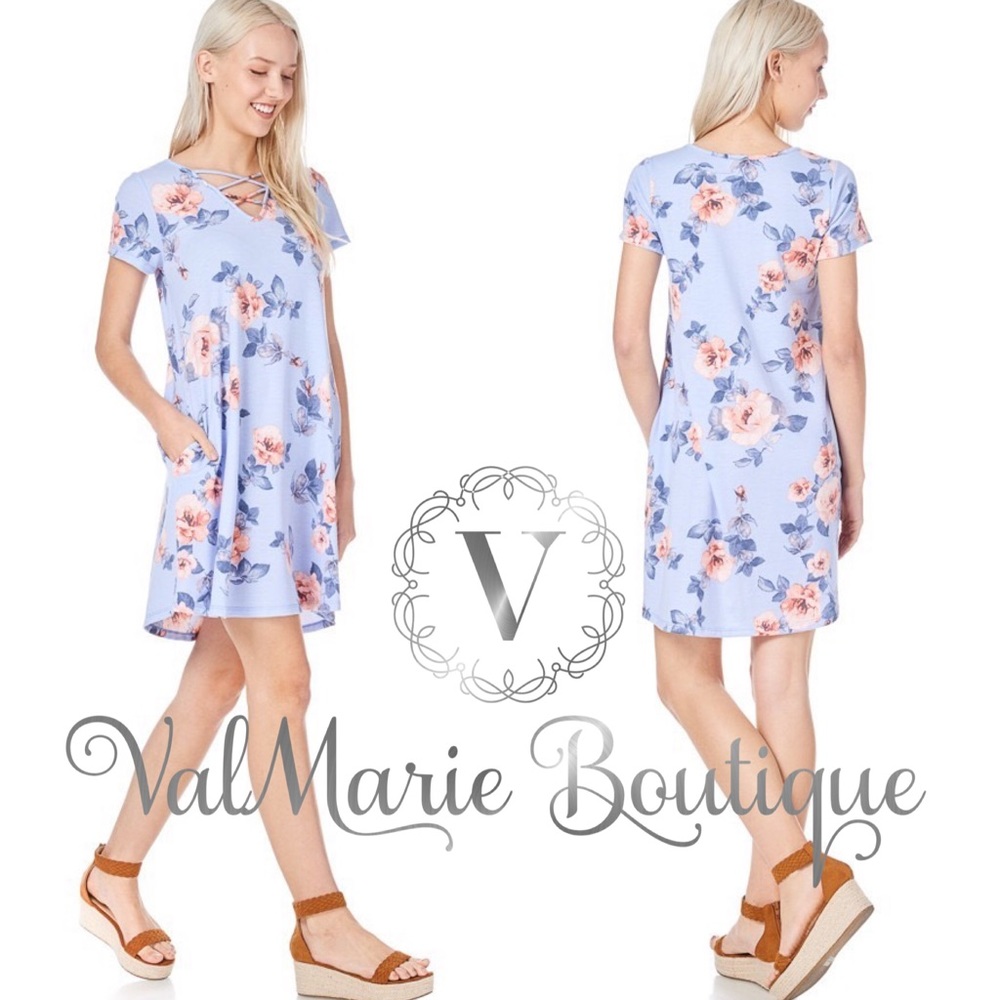 📍SZ L LEFT - Baby French Terry Blue Floral Dress - Picture 2 of 3