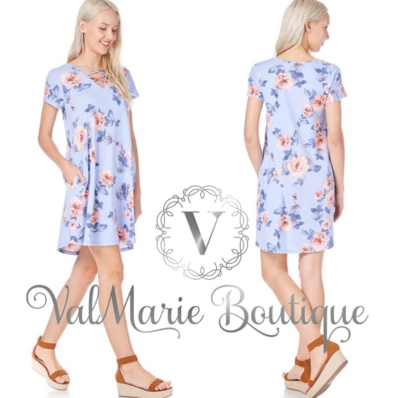 📍SZ L LEFT - Baby French Terry Blue Floral Dress - Picture 2 of 3