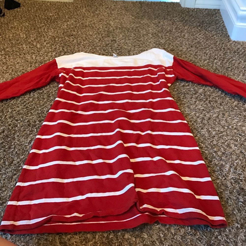 Burnt orange striped dress.