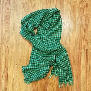 Green black and white wool J crew scarf