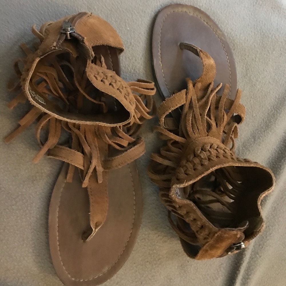 Leather fringe sandals