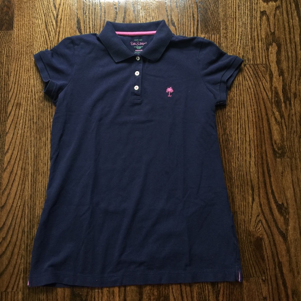 Lilly Pulitzer Navy Island Polo Shirt Sz Medium