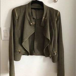 Olive Suede Knit Moto Jacket