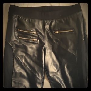 Black cotton and faux leather leggings