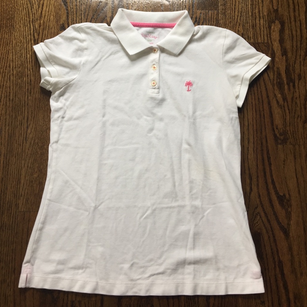 Lilly Pulitzer White Island Polo Shirt,  Medium