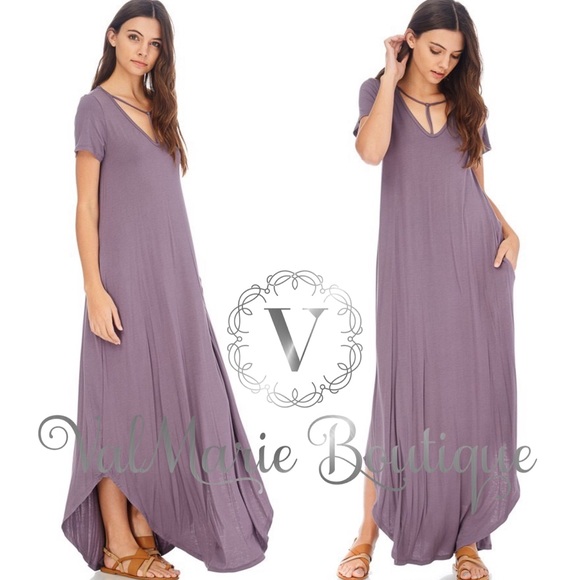 T-Strap Neck Maxi Purple Dress - Picture 2 of 6