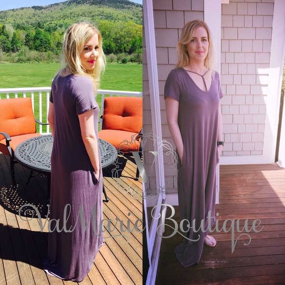 T-Strap Neck Maxi Purple Dress - Picture 5 of 6