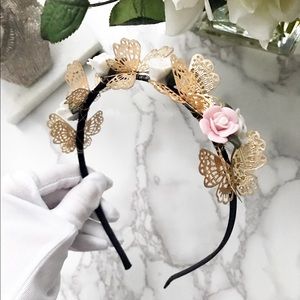 Beautiful gold butterfly and rose Headband
