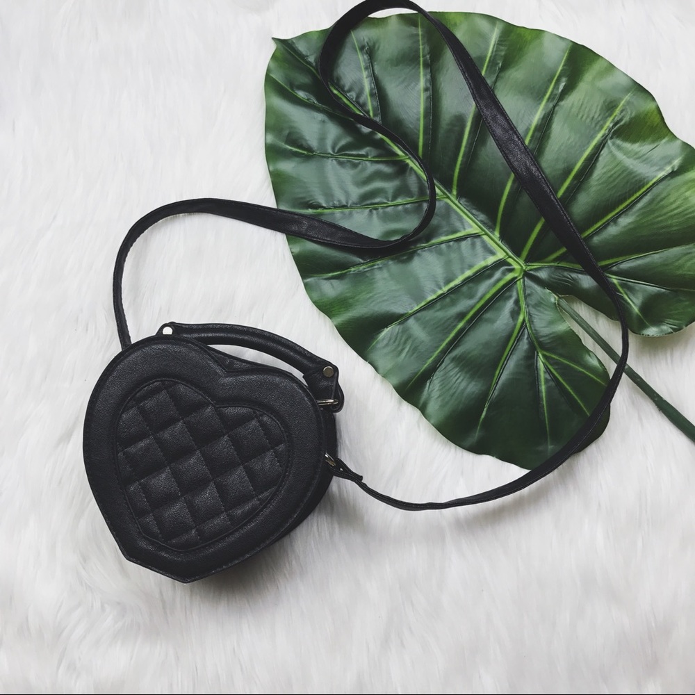 Betsey Johnson Black Quilted Heart Shoulder Bag