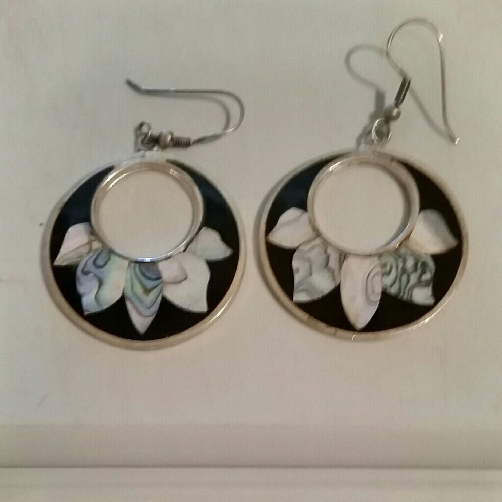 Alpaca earrings with enamel and abalone