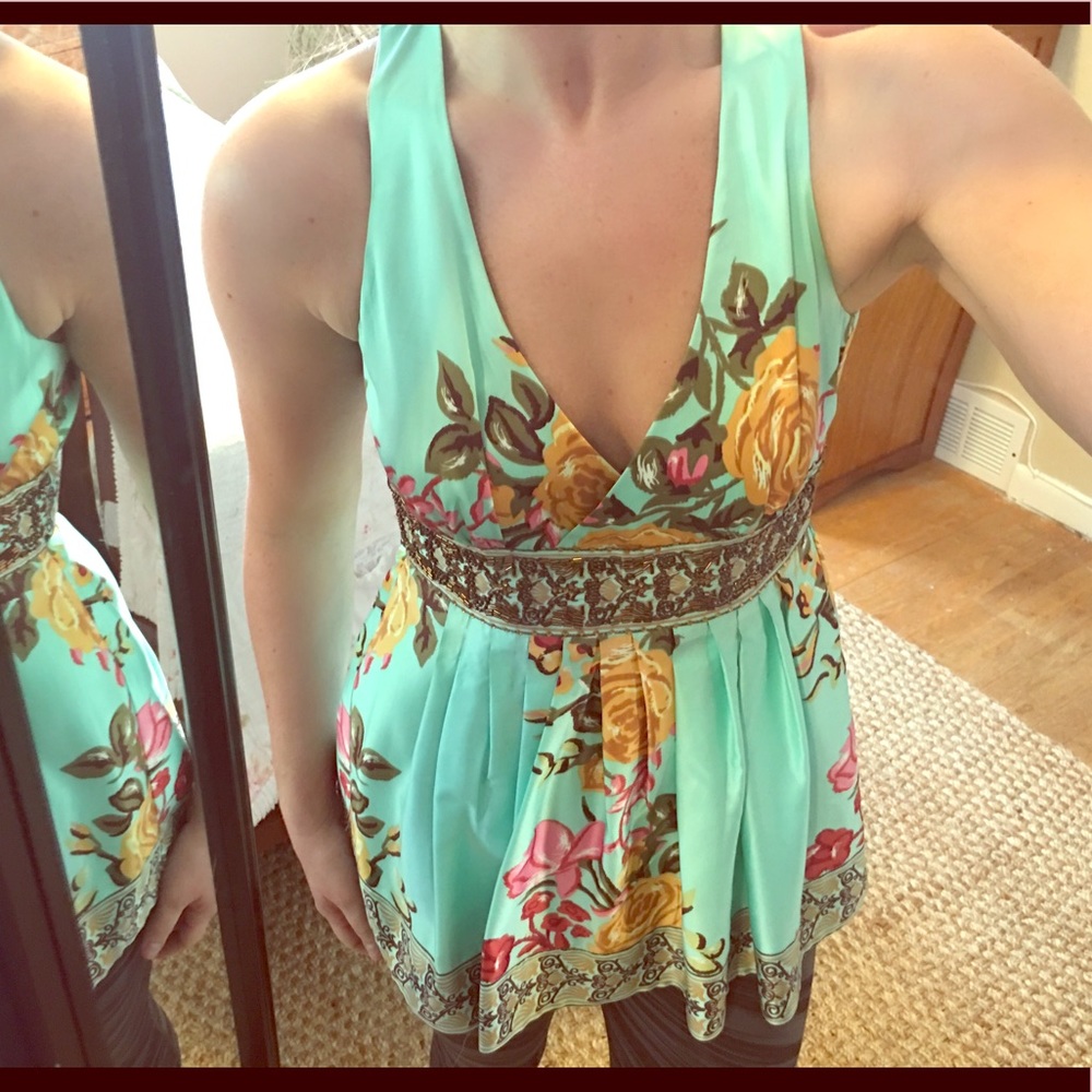 Mint floral silky beaded too