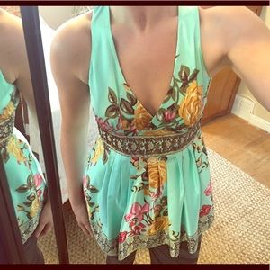 Mint floral silky beaded too