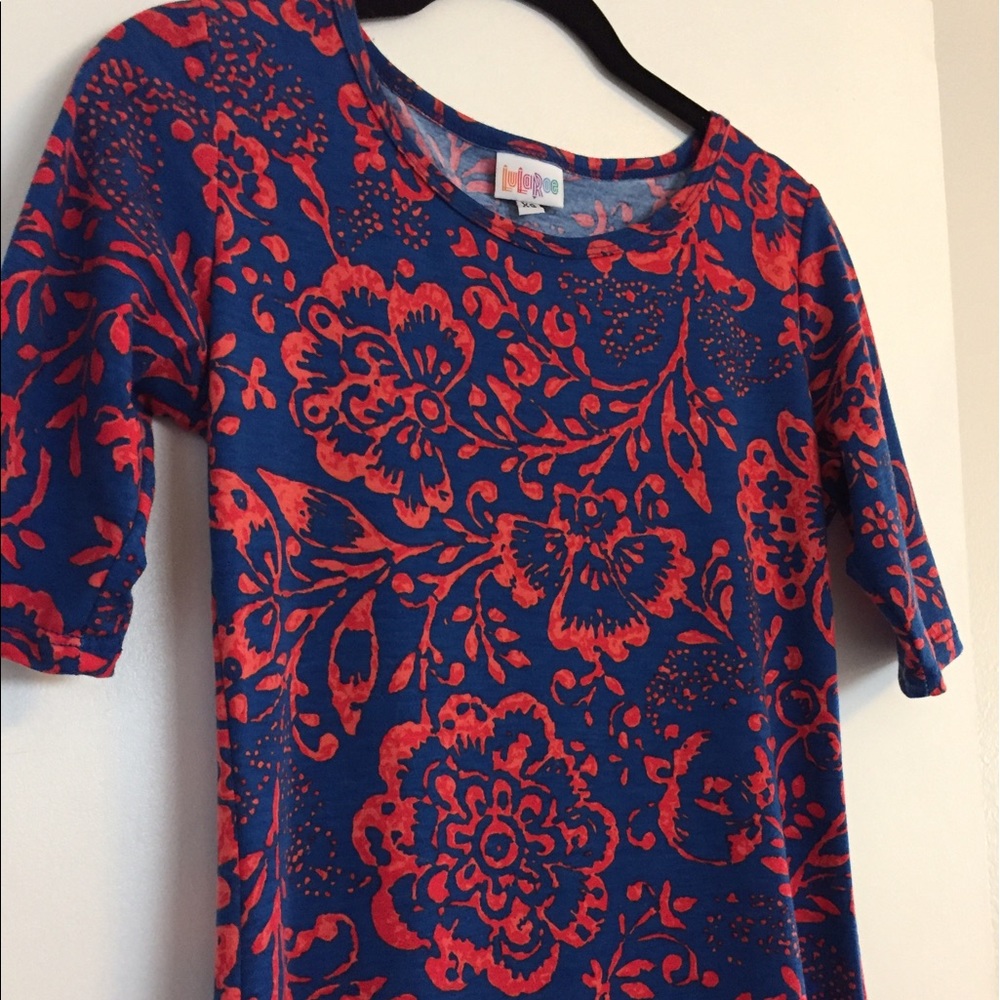 Lularoe Julia Dress - XS blue with red floral