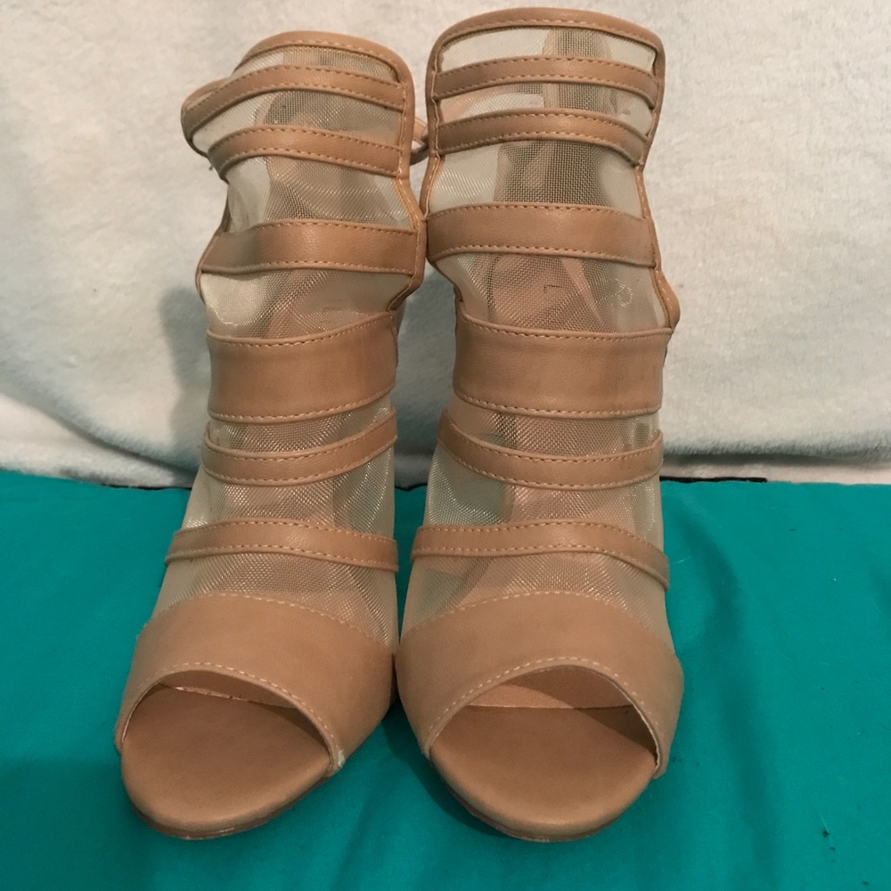Tan meshed booties