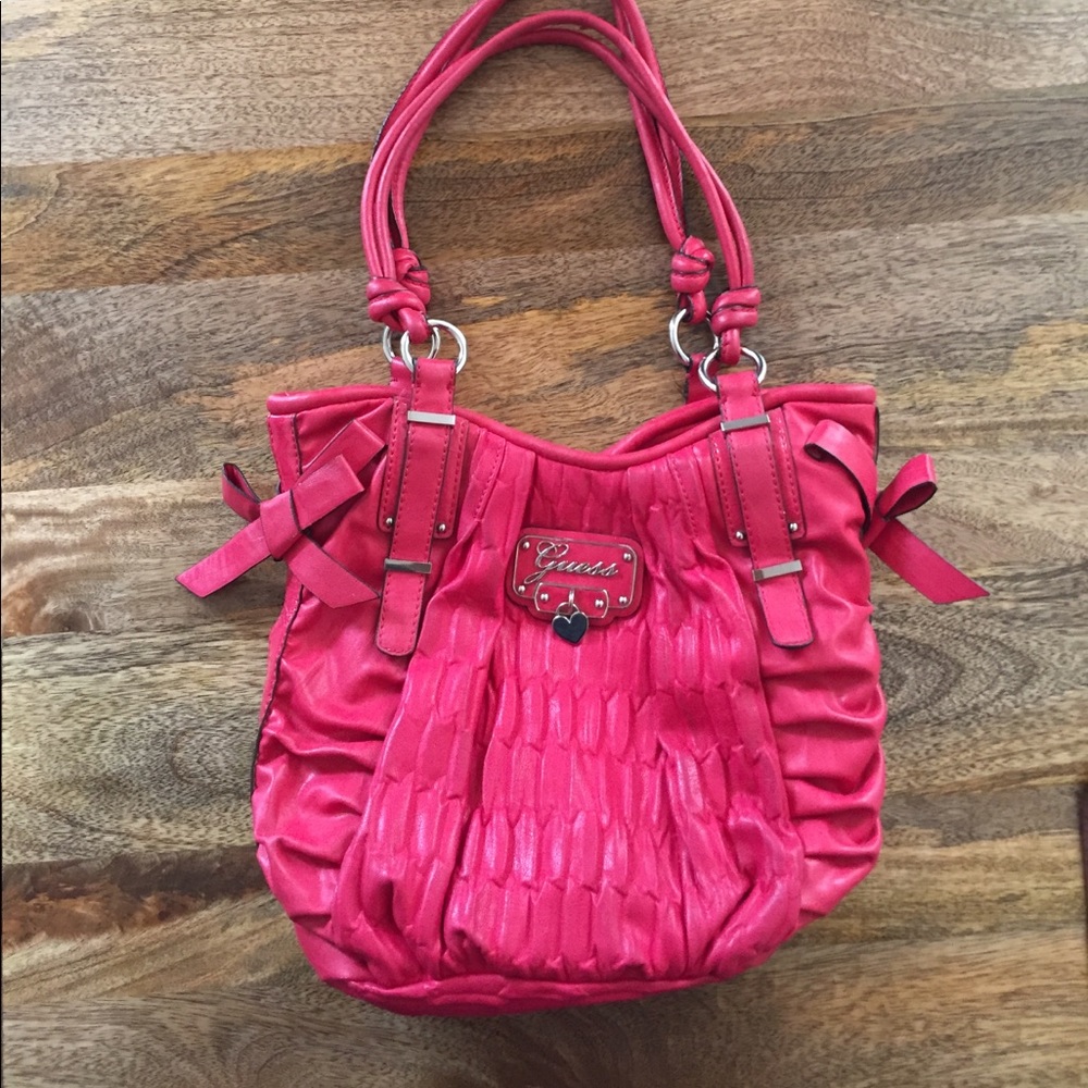 GUESS pink bow shoulder handbag