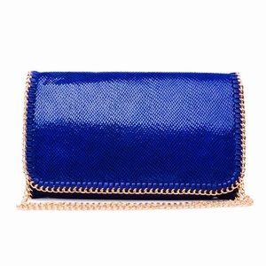 Joy blue metal chain clutch