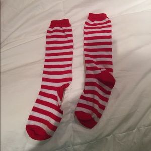Red and white striped socks