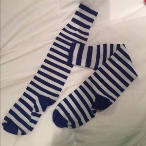 Navy and white striped socks
