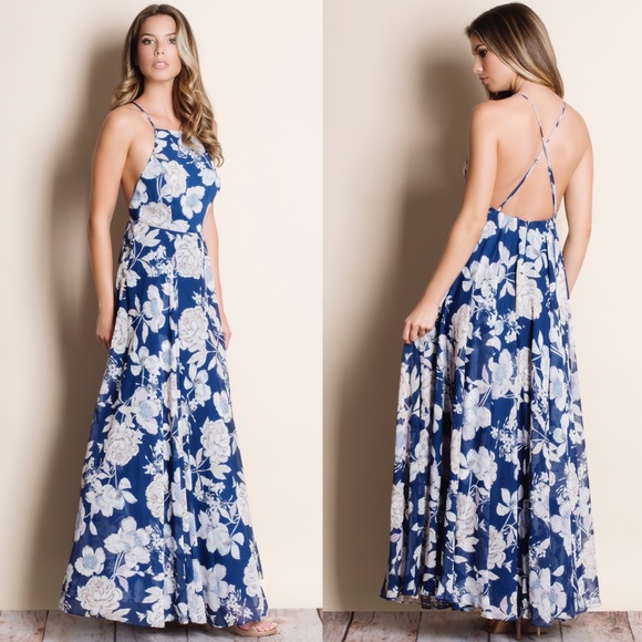 Floral Print Navy Dress - Picture 2 of 4