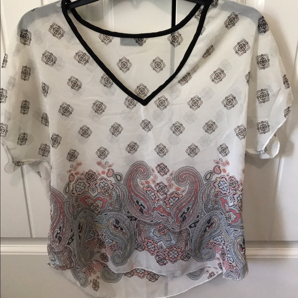 White grey and pink designed top