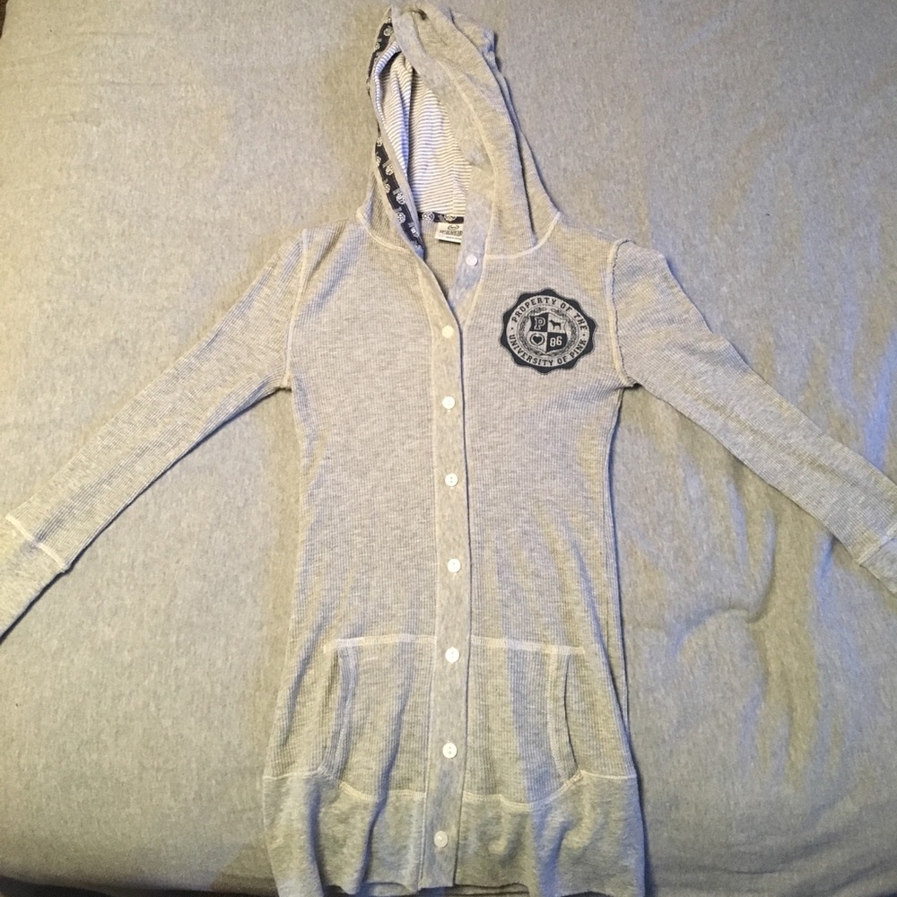 VS pink grey thermal hoodie with buttons. Sz XS
