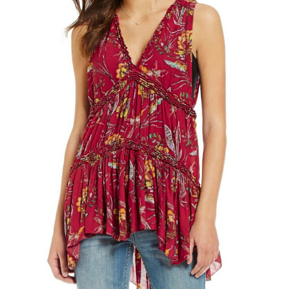 Free People Tiered Tunic in Raspberry - Sz S - NWT