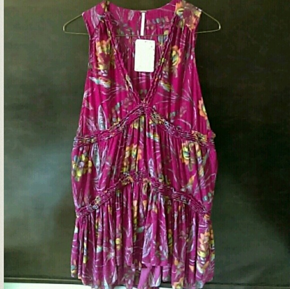 Free People Tiered Tunic in Raspberry - Sz S - NWT - Picture 2 of 8