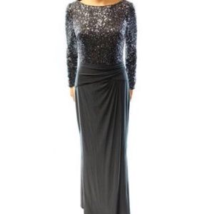 Ralph Lauren gray silver sequin gown dress