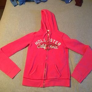 Hollister hot pink zip up hoodie size S
