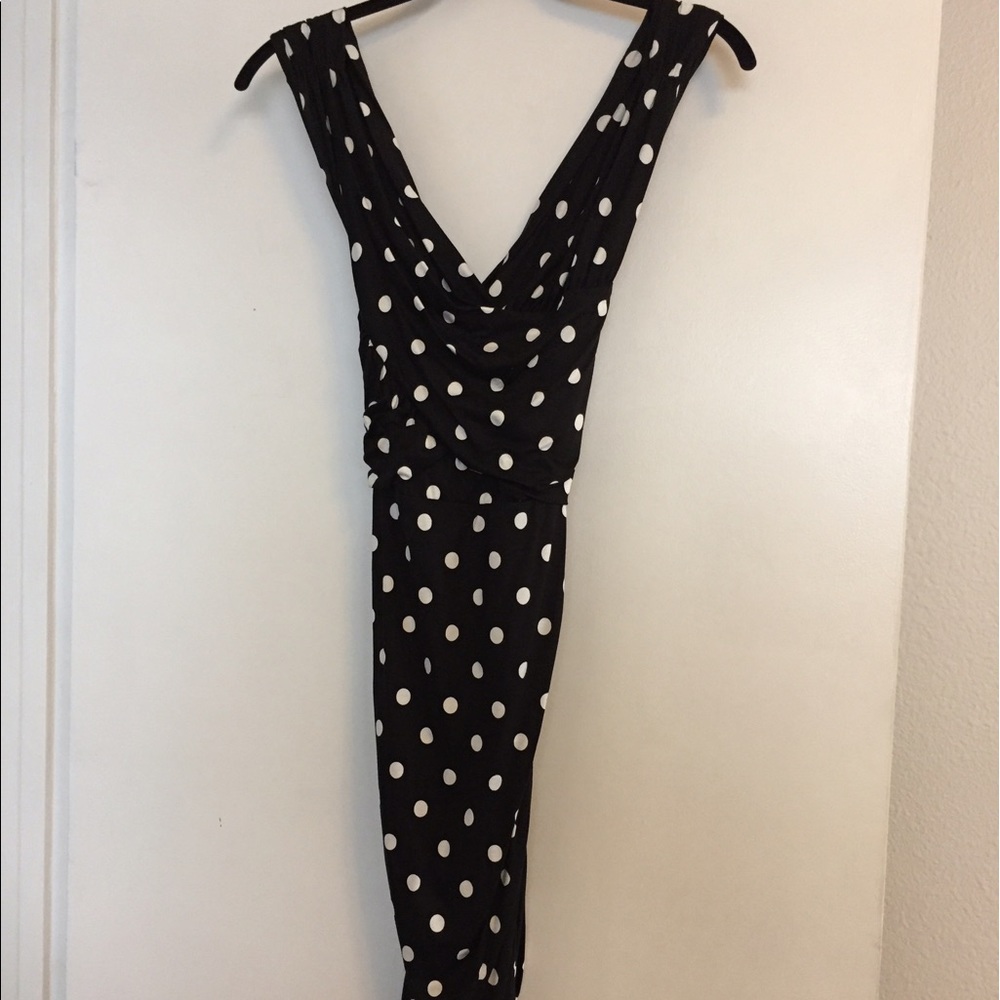Black and white polka dot wiggle dress