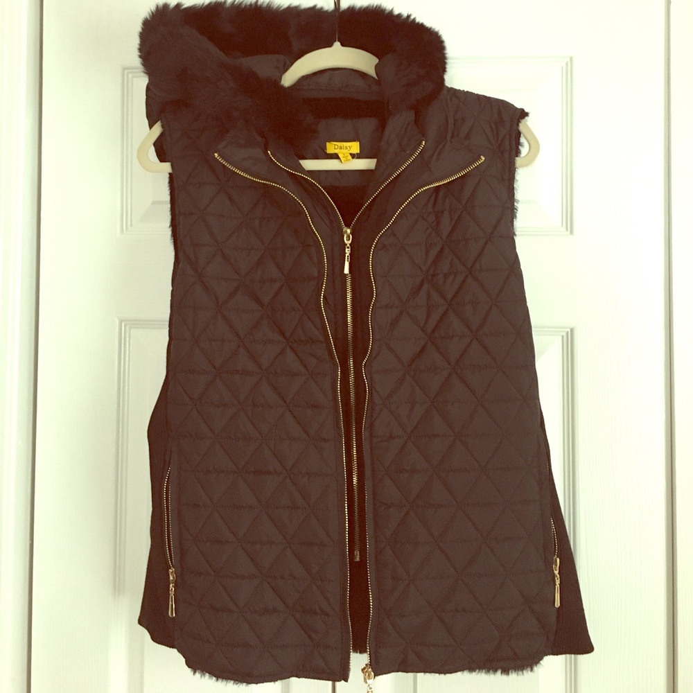 Quilted Vest w/ Detachable Faux Fur Lined Hood