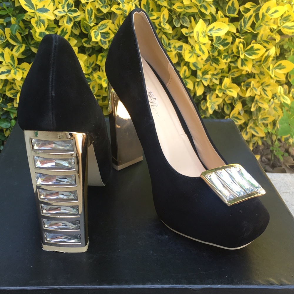 Crystal Studded Velvet Heels