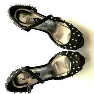 Black with Silver Spiked Heels