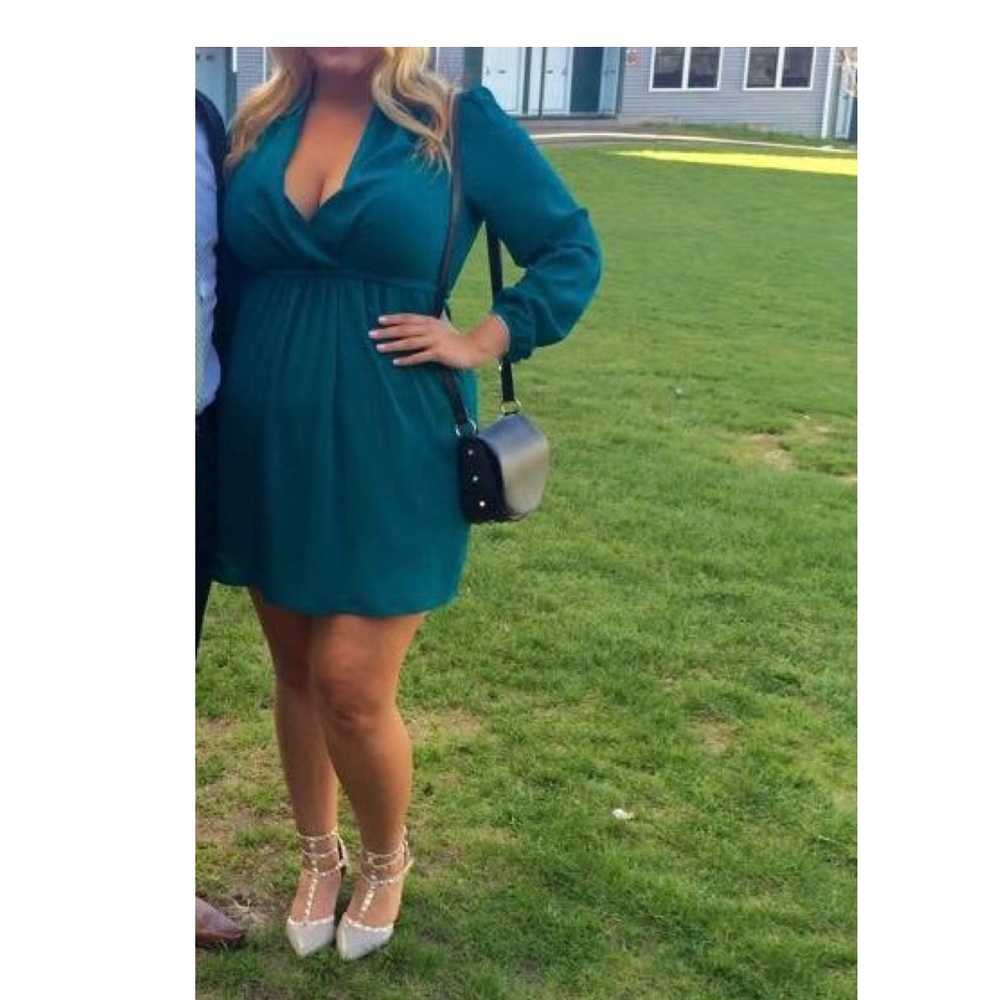 Teal Chiffon V Neck Dress