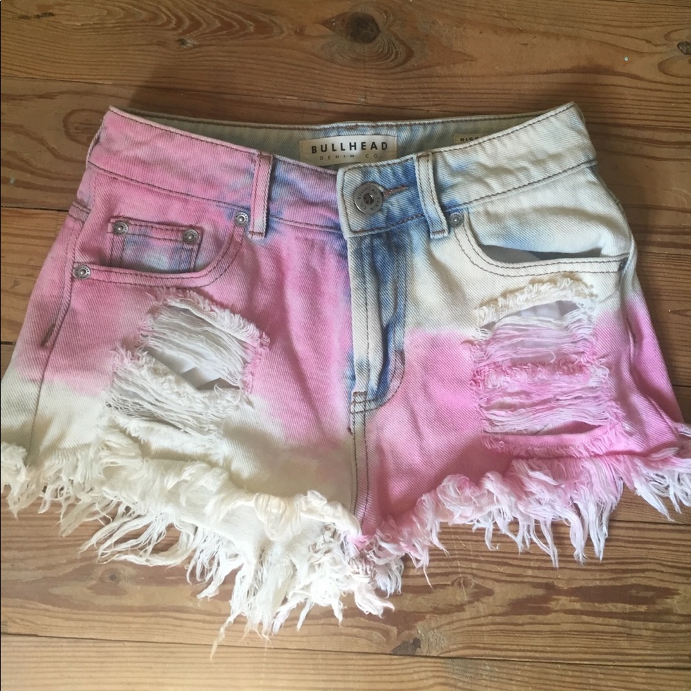 Tie-Dyed Pink and White High-Rise Shorts