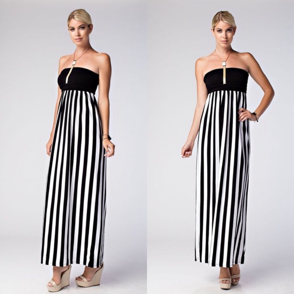 Black/White Tube top Maxi Dress - Picture 2 of 4