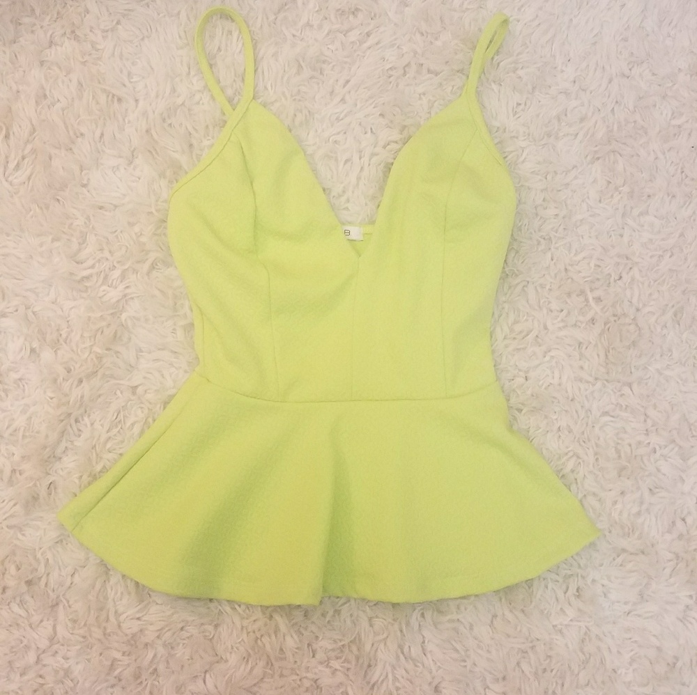Lime green deep v-neck peplum top