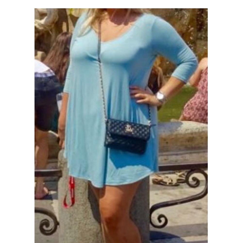 Baby blue cotton dress with swoop neck!