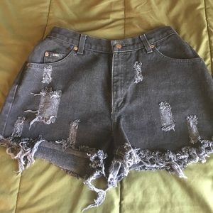 Destroyed Black denim high waisted shorts