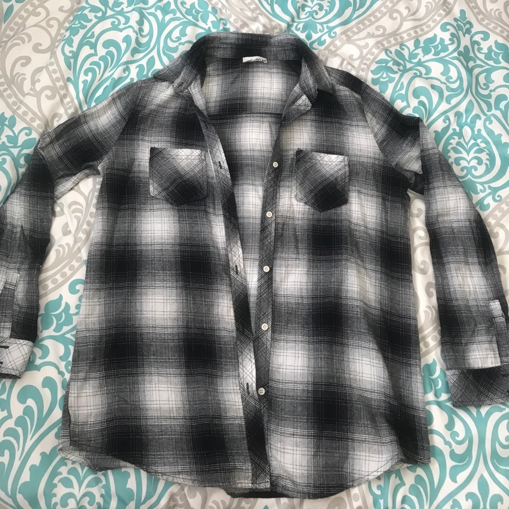 Grey and black plaid flannel