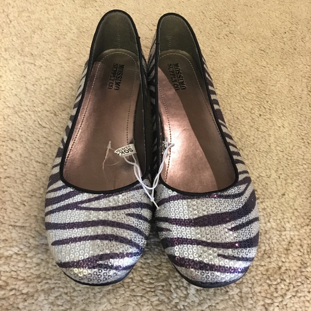Sequined zebra ballet flats