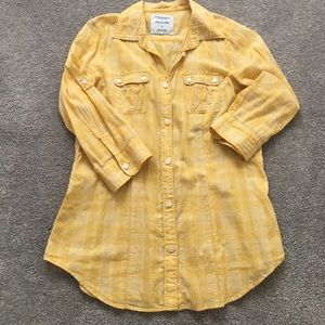 yellow plaid button up