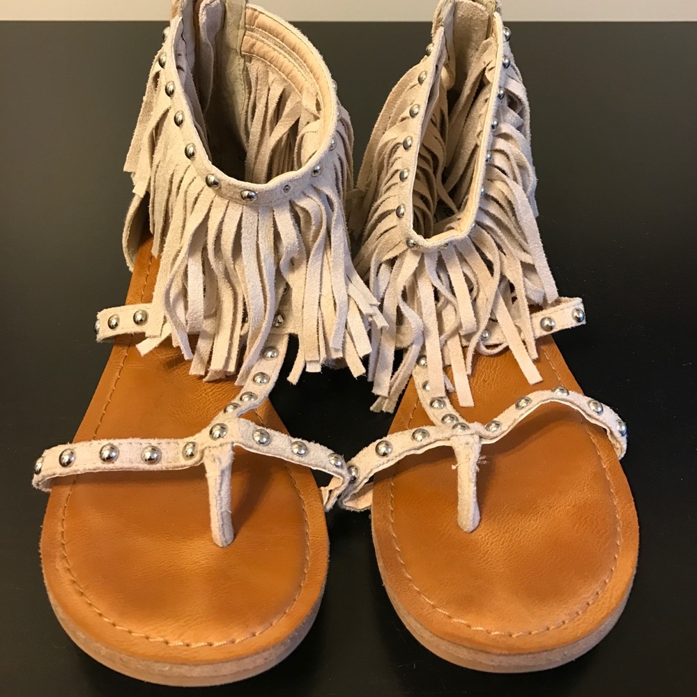 Not Rated Taupe Fringe Studded Sandals
