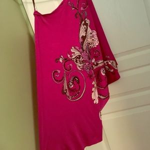 BEBE fuchsia short tight dress w/ right shoulder