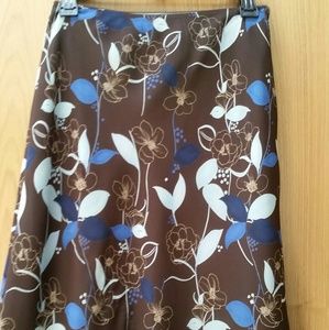 Brown & Blue Floral Ruffle Hem Skirt by Ann Taylor
