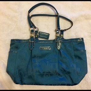 COACH TEAL HORSE & CARRIAGE GALLERY HANGBAG
