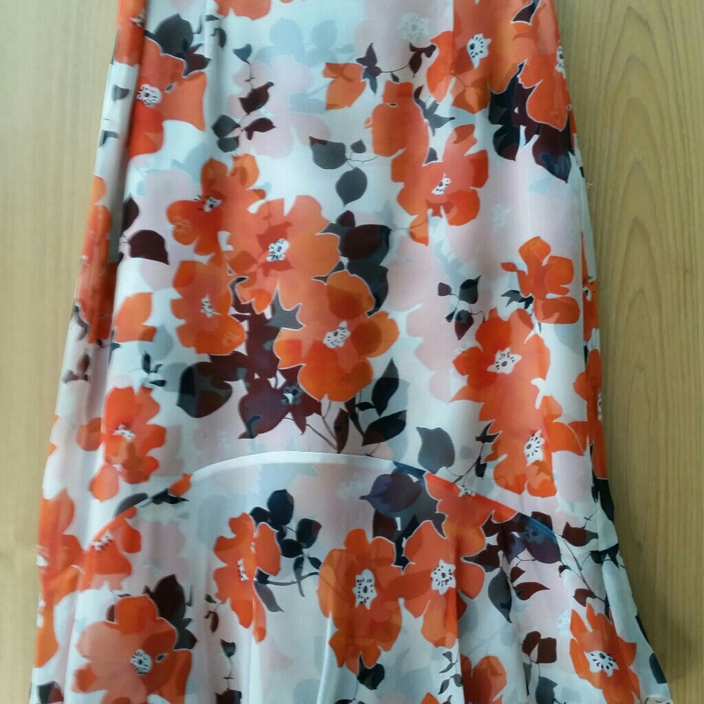 Silk Orange, Black & White Floral Trumpet Skirt