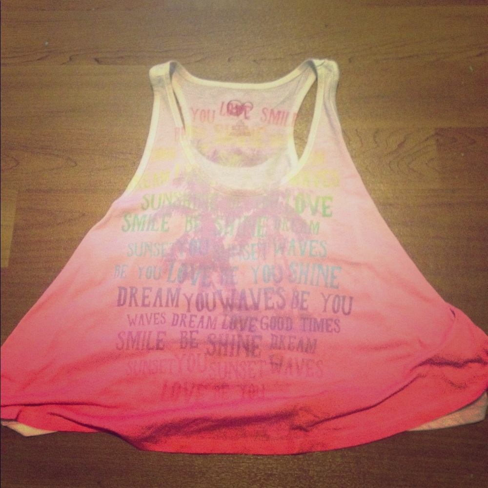 Summer pinkOmbré tank top w/words and a Palm tree