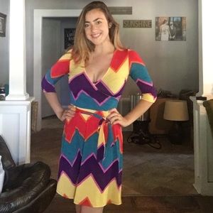 Multicolored Chevron Wrap Dress